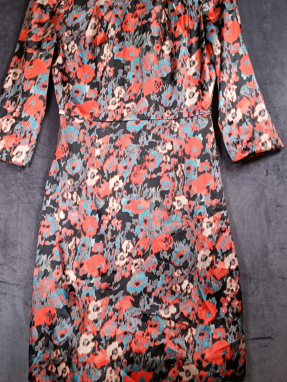 ANTONIO MELANI Black Floral 3/4 Sleeve Midi Dress with Coral Accents - Picture 2 of 8